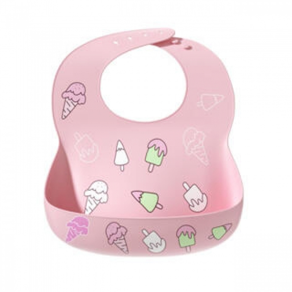 Babador Silicone Sorvete Rosa