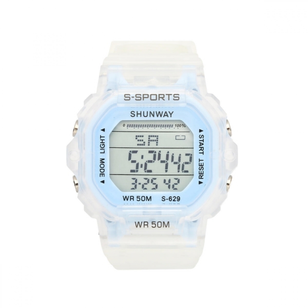 Relógio Feminino Digital Esportivo Azul Claro Transparente
