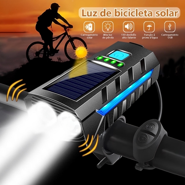 Lanterna para bike com painel solar bic007