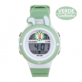 Relógio Infantil Digital Verde Coelhinho LED WR50M