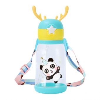 Garrafa Infantil com Canudo Panda e Alça Ajustável 500ml