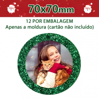 Enfeites Circulares de Natal com Glitter Verde 70mm - Kit 12
