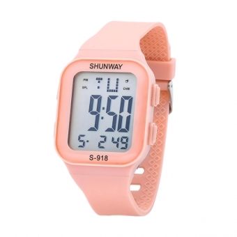 Relógio Feminino Digital Rosa Esportivo LED Silicone