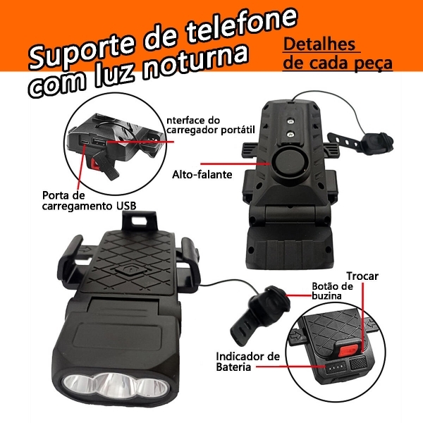 Lanterna para bike com suporte e buzina bic006