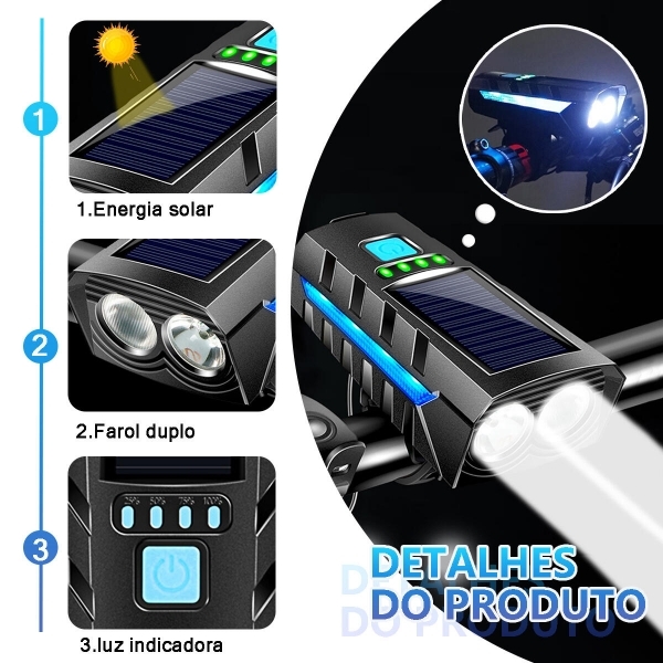 Lanterna para bike com painel solar bic007