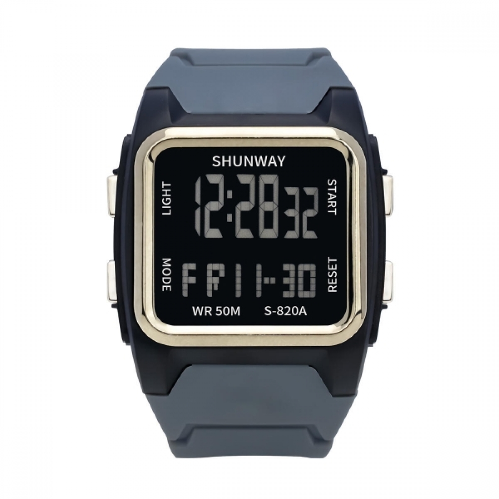 Relógio Digital Masculino Quadrado Preto e Cinza