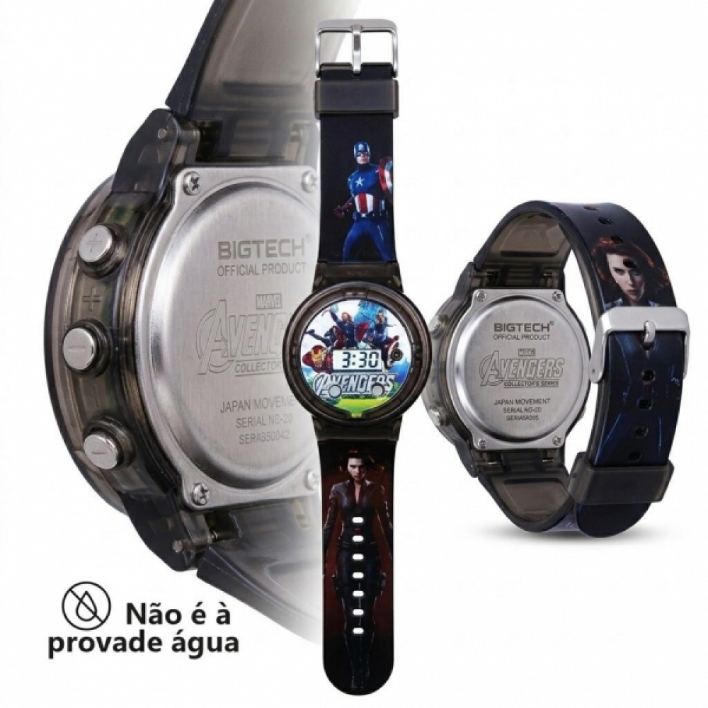 Relógio Infantil Digital Vingadores LED Pulseira Geek
