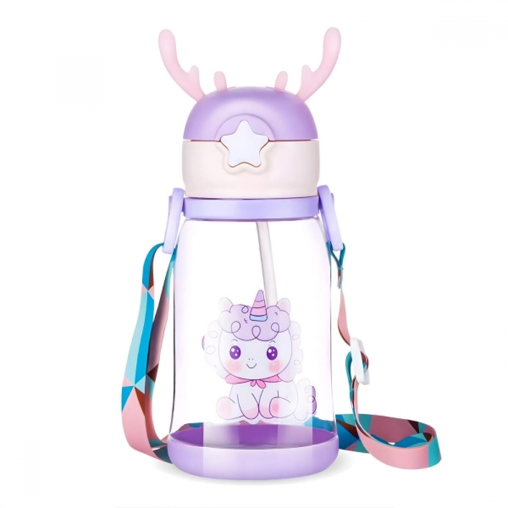 Garrafa de Água Infantil 600ml com Canudo, Alça e Design