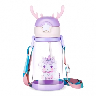 Garrafa de Água Infantil 600ml com Canudo, Alça e Design