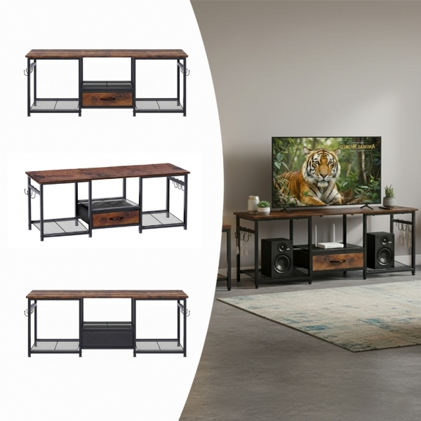 Rack para TV até 55 Polegadas Estilo Industrial com Gaveta