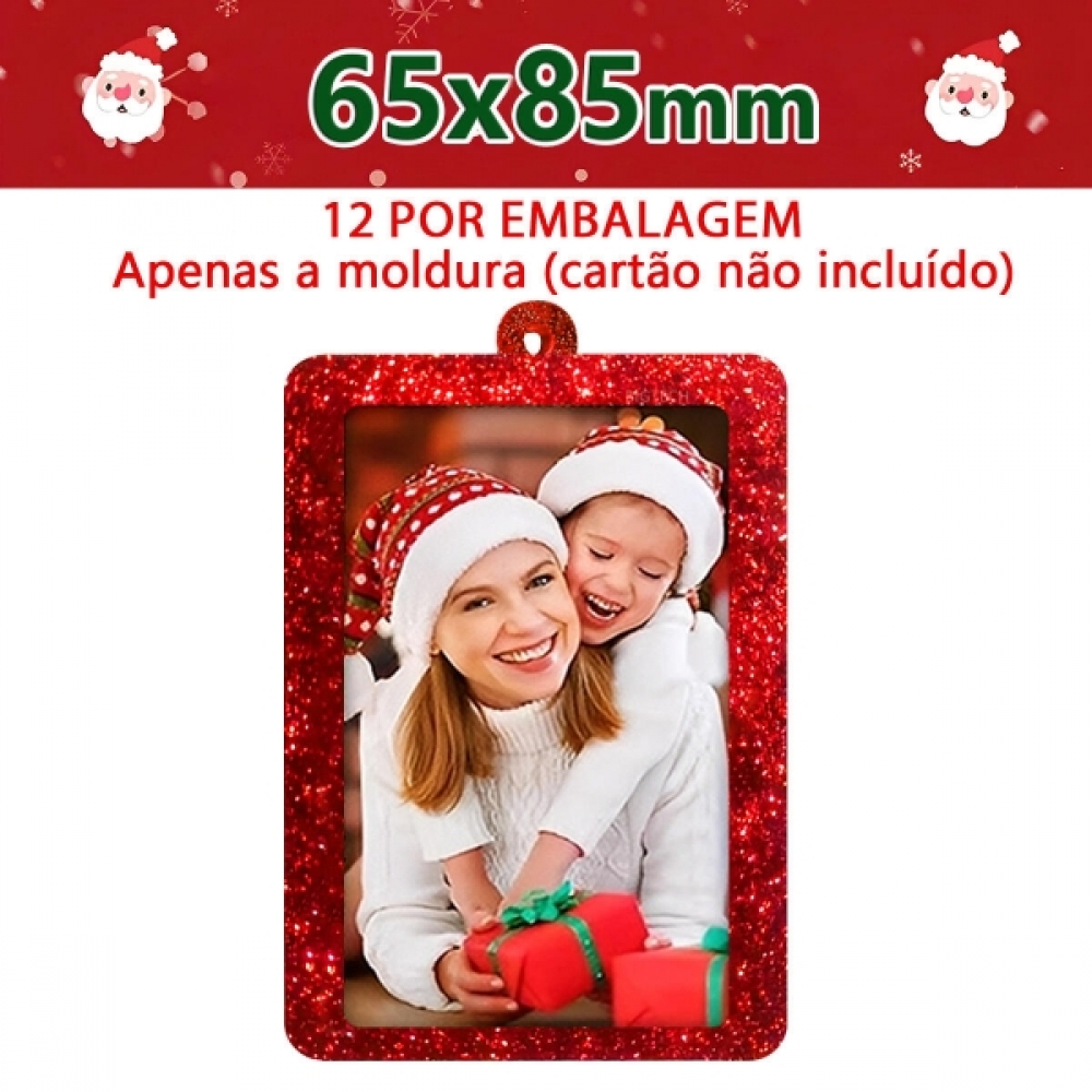 Molduras de Natal com Glitter Vermelho 65x85mm - Kit 12 Unid