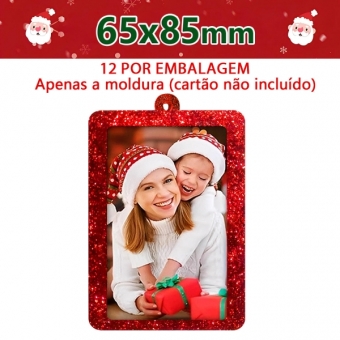 Molduras de Natal com Glitter Vermelho 65x85mm - Kit 12 Unid