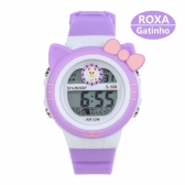Relógio Infantil Roxo Gatinho com LED